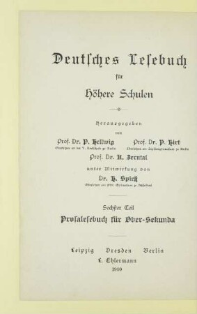 Teil 6: Prosalesebuch für Ober-Sekunda