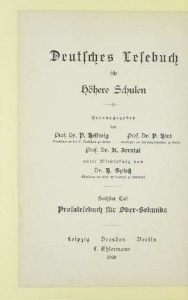 Teil 6: Prosalesebuch für Ober-Sekunda