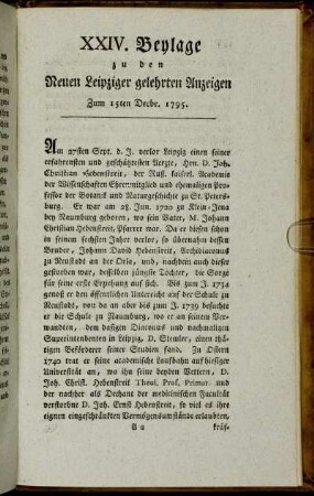 XXIV. Beylage zu den Neuen Leipziger gelehrten Anzeigen. Zum 15ten Decbr. 1795.