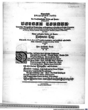 Bayreuthische Frühlings-Lust, Als Der Durchläuchtigsten ... Frauen Sophia Louisa, Vermählter Marggräffin zu Brandenburg ... Nahmens-Tag, Sich am 15. Maji, Anno 1675. wieder eingefunden ...
