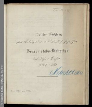 3. Nachtrag: 1855 bis 1860