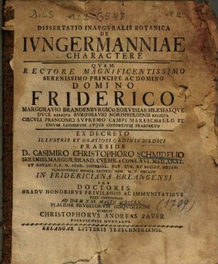 Dissertatio Inavgvralis Botanica De Ivngermanniae Charactere