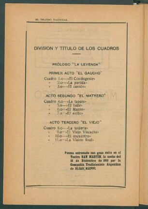 División y título de los cuadros