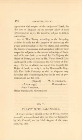 No. V. Treaty with Salangore