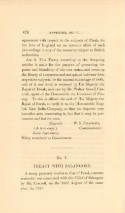No. V. Treaty with Salangore