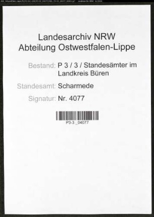 Sterberegister Standesamt Scharmede