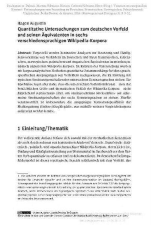 Quantitative Untersuchungen zum deutschen Vorfeld und seinen Äquivalenten in sechs verschiedensprachigen Wikipedia-Korpora