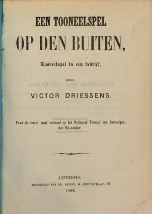 Een tooneelspel op den buiten : tooneelspel in een bedrijf