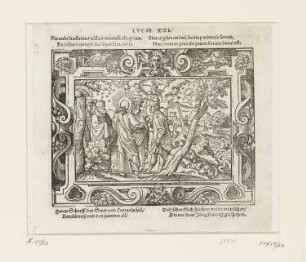 Christus verkündigt die Zeichen des jüngsten Tages, aus: "Biblische Figuren deß Neuwen Testaments", Frankfurt am Main 1562, S. i4 recto