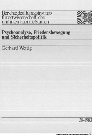 Psychoanalyse, Friedensbewegung und Sicherheitspolitik