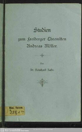 Studien zum Freiberger Chronisten Andreas Möller