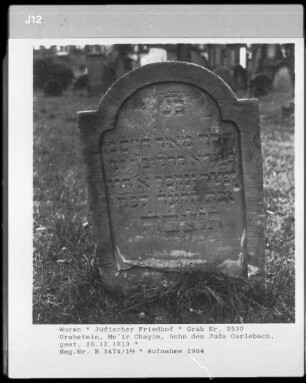 Grabstein des Me'ir Chayim, Sohn des Juda Carlebach (gestorben 1813.12.26)