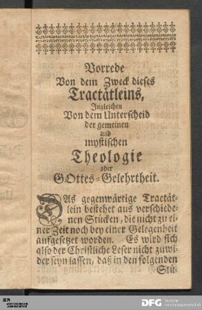 Vorrede Von dem Zweck dieses Tractätleins...