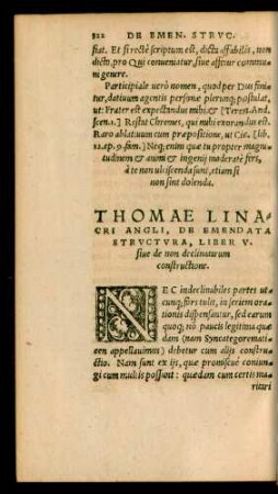 Thomae Linacri Angli, De Emendata Structura, Liber V. sive de non declinatarum constructione.