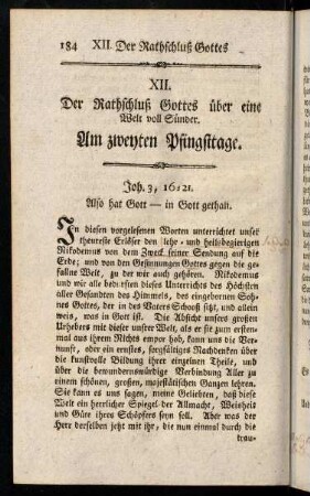 184-195, XII. Der Rathschluß Gottes ueber eine Welt voll ...