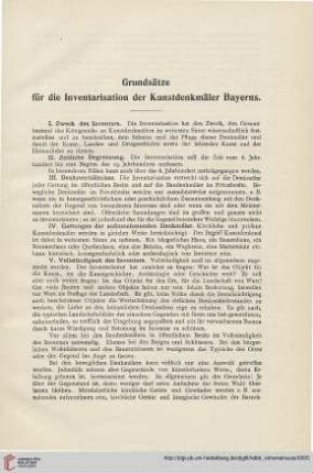 Grundsätze für die Inventarisierung der Kunstdenkmäler Bayerns