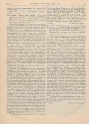 444 [Rezension] Herbst, Adolf, Des Schemtob ben Schaphrut hebräische Uebersetzung des Evangeliums Matthäi nach den Drucken des S. Münster und J. du Tillet-Mercier neu herausgegeben