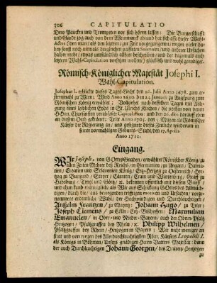 Römisch-Königlicher Majestät Josephi I. Wahl-Capitulation