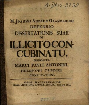 Defensio dissertationis suae de illicito concubinatu opposita M. P. Antonini ... confutationi