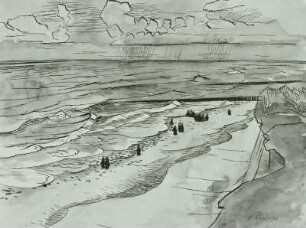 Steilküste am Meer mit Spaziergängern