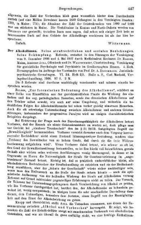 447-448, Der Alkoholismus. Seine strafrechtlichen und sozialen Beziehungen. Seine Bekämpfung. 1908