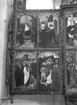 Altar in erster Öffnung — Szenen aus dem Leben Johannes des Täufers — Linker Außenflügel: Vier Szenen aus dem Leben des Heiligen