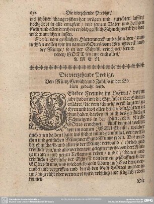 Die vierzehende Predigt. : Von Müntz/ Gewicht/ und Zahl/ so in der Biblien gedacht wird.