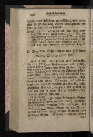 II. Von den Gesinnungen und Pflichten wahrer Christen gegen Gott.