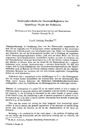 Strukturphysikalische Gesetzmäßigkeiten der Spinelltyp-Oxyde der Erdkruste