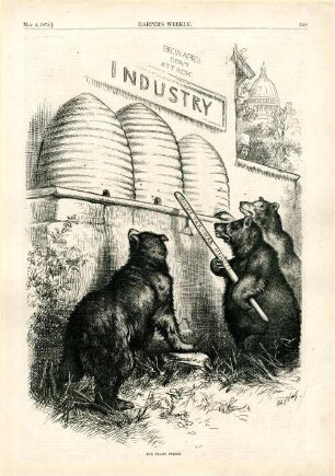 The tramp period : Bären versuchen aus Bienenkörben, welche die amerikanische Industrie darstellen, den Honig zu stehlen