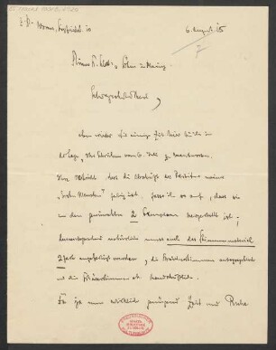 Brief an B. Schott's Söhne : 06.08.1915