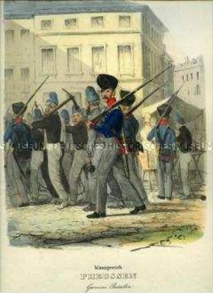 Uniformdarstellung, Garnisonskompanie, Preußen, 1838/1843. Aus: Eckert/Monten: Das deutsche Bundesheer. Tafel 39.