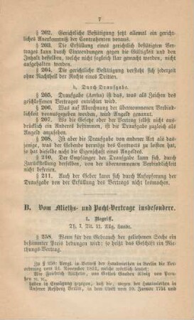B. Vom Mieths- und Pacht-Vertrage insbesondere