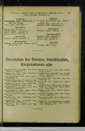 Verzeichnis der Vereine, Gesellschaften, Korporationen usw.