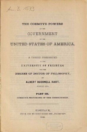 The coercive powers of the government of the United States of America : Part III: coercive provisions of the constitution