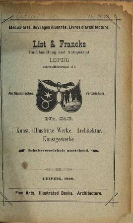 Lager-Verzeichnis. 213. 1890