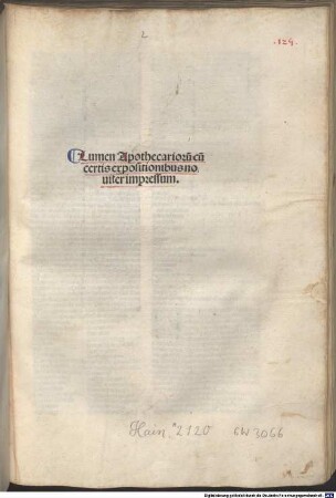 Lumen Apothecarioru[m] cu[m] certis expositionibus nouiter impressum