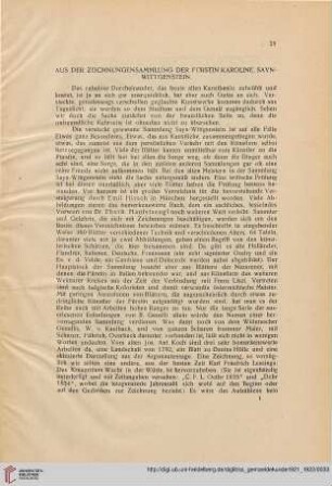 Aus der Zeichnungensammlung der Fürstin Karoline Sayn-Wittgenstein