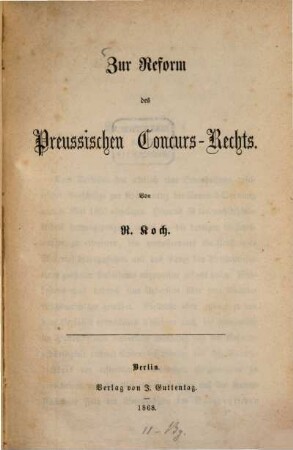 Zur Reform des preußischen Concurs-Rechts