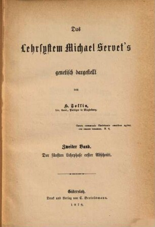 Das Lehrsystem Michael Servet's, genetisch dargestellt von, 2