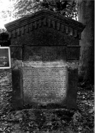 Grabstein 47 (Index: 100111100) Material: Sandstein Zustand: quer gebrochen und repariert mit Textverlust Maße HxBxT: 118x90x20 cm Beschreibung: ädikulaartige Stele mit Pilastern, giebelartiger Abschluß mit Verdachung Symbolik: Zahnfries: Grabstein 47