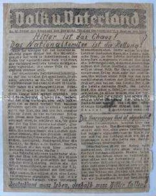Hektografiertes Mitteilungsblatt der Bewegung "Freies Deutschland" für den Westen