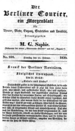 No. 918, Dienstag den 23. Februar 1830