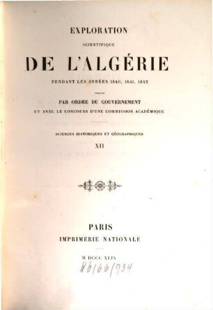 Exploration Scientifique De L'Algérie Pendant Les Années 1840, 1841, 1842. 12