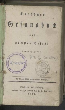 Dresdner Gesangbuch auf höchsten Befehl herausgegeben