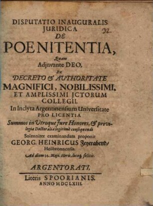 Disp. inaug. iur. de poenitentia