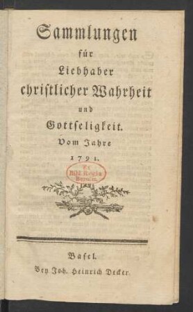 1791: Sammlungen für Liebhaber christlicher Wahrheit und Gottseligkeit