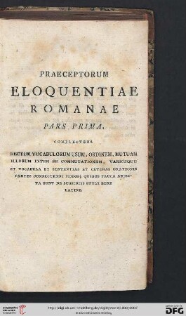 Praeceptorum Eloquentiae Romanae [Inhaltsverzeichnis]