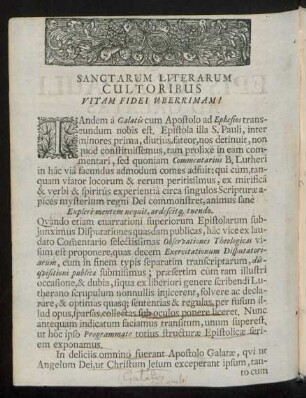 Sanctarum Literarum Cultoribus Vitam Fidei Uberrimam!