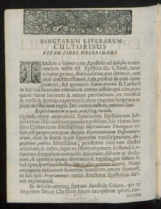 Sanctarum Literarum Cultoribus Vitam Fidei Uberrimam!